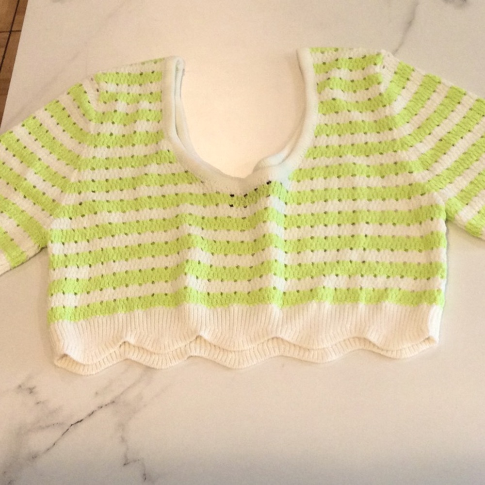Cider lime green and white striped crochet crop top, medium